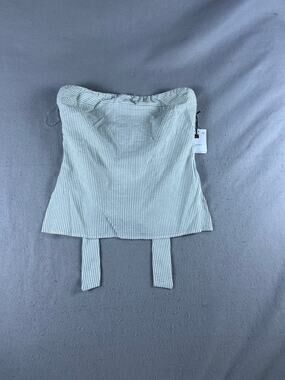 Originality Tube Top Womens XL Sage Green White Striped Strapless Back Tie NWT